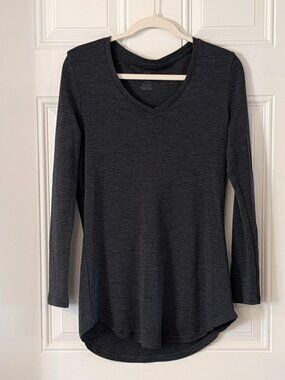 Woolx Eva 100% Merino Wool Long Sleeve V Neck Top Gray Large